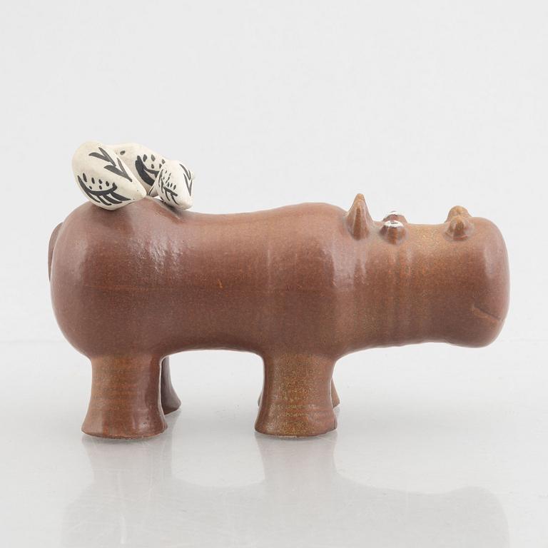 Lisa Larson, a 'Flodhäst med fåglar' (Hippo with Birds) figurine, Gustavsberg, 1966-70.