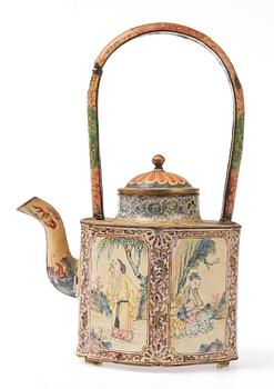 TEKANNA, emalj på metall, Kina, 1800-tal.