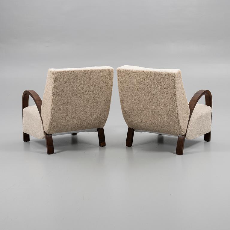 Armchairs, a pair, with footstool, Art Deco, first half of the 20th century.