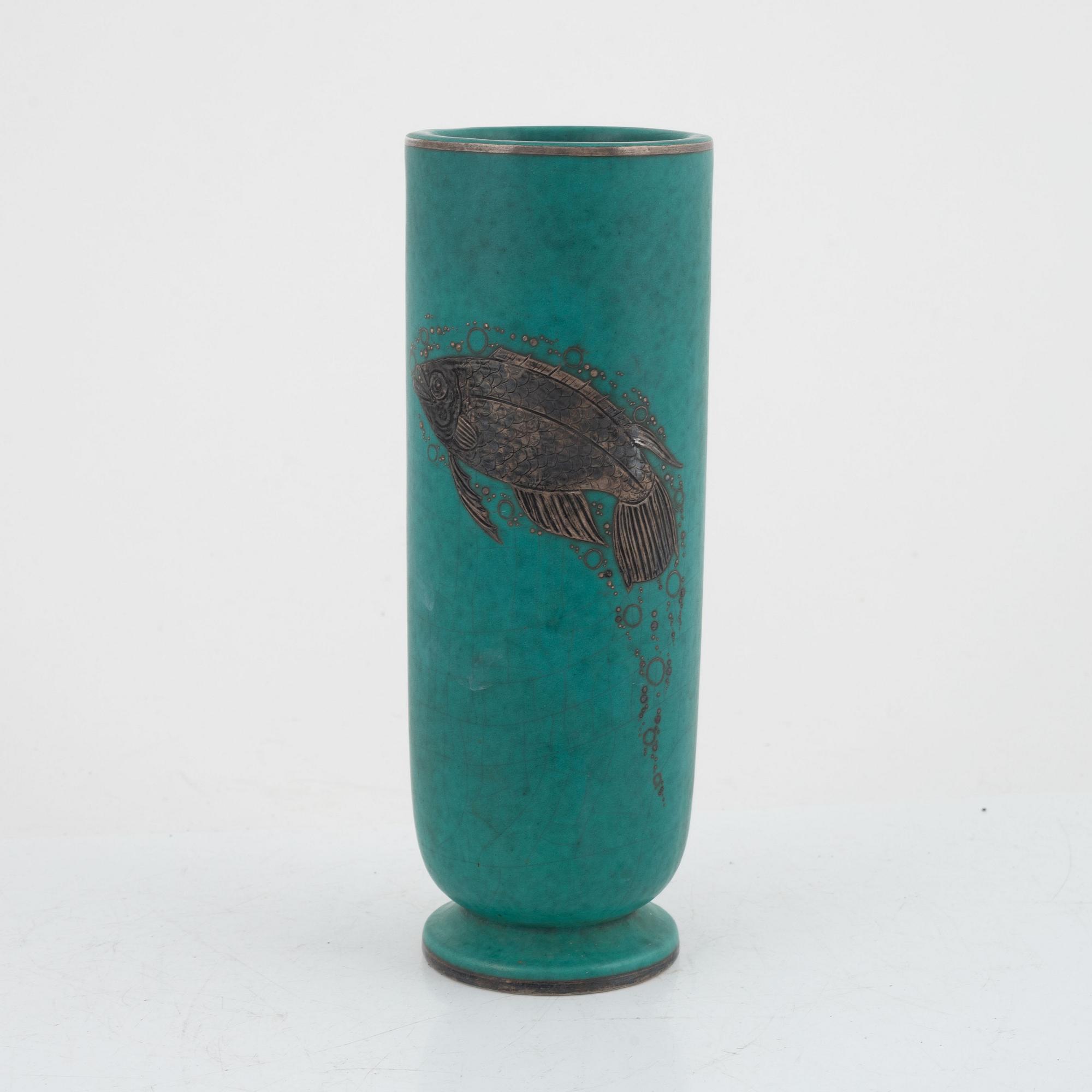 Wilhelm Kåge, vas och skålar, 3 st, "Argenta", Gustavsberg.