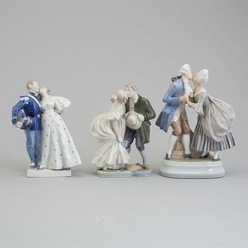 Three Royal Copenhagen porcelain figure group, Denmark, second half of the 20th century.