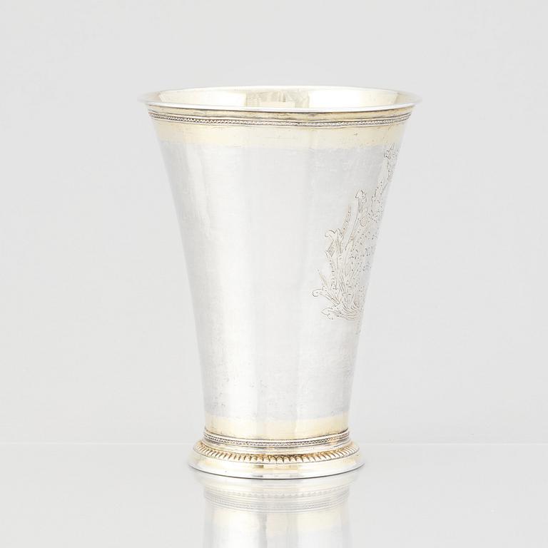 A Swedish 18th Century parcel-gilt silver beaker, mark of Jöns Silfverberg, Ystad 1761.