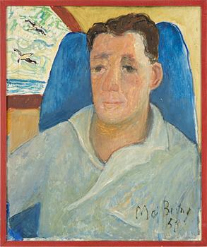 Maj Bring, Seated man in blue armchair.