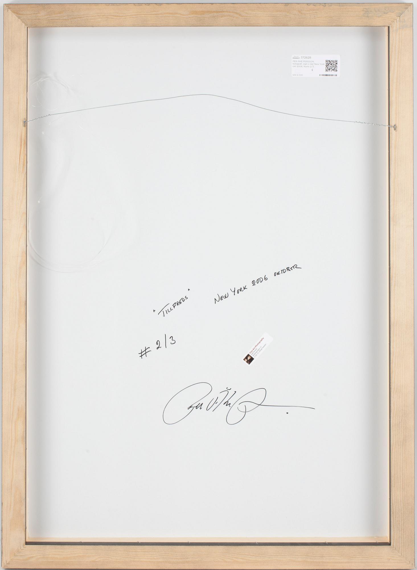 PER ÅKE PERSSON, fotografi, sign o dat New York okt 2006. Numr 2/3.