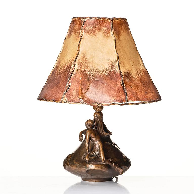 Alice Nordin, a patinated bronze table lamp, Fonderia Artistica Gusmano Vignali, Florence, ca 1903-04.