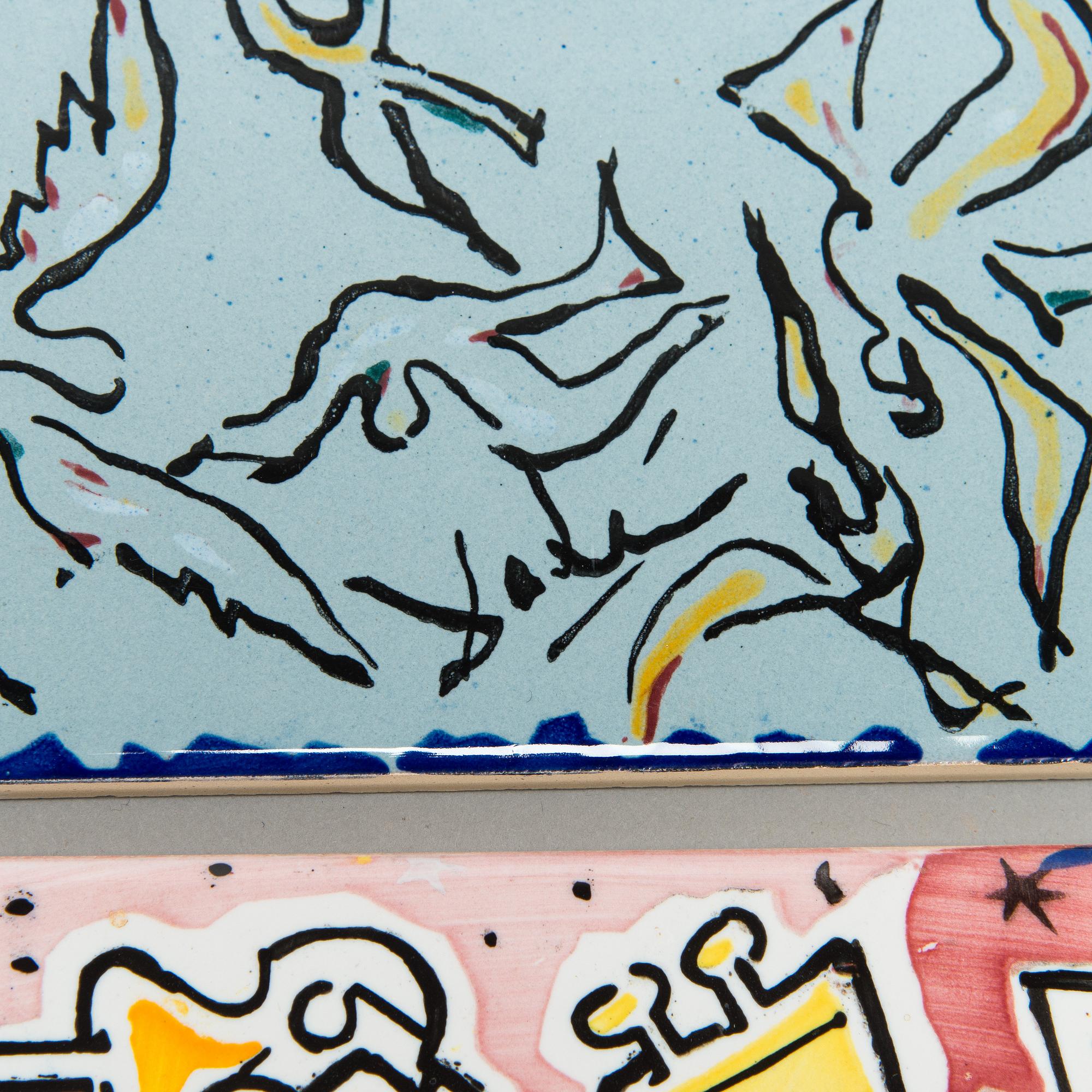 A set of six earthenware tile plates, after Salvador Dalí, late 20th century.