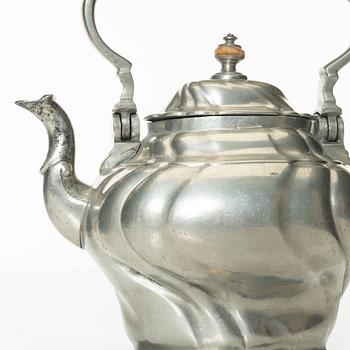 A Rococo pewter teapotby P J Mattsson 1808.