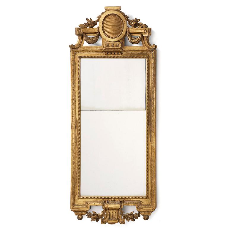 A Gustavian giltwood mirror by J. Åkerblad (master in Stockholm 1758-99).