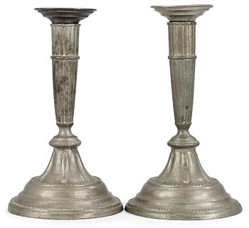 1057. A pair of Gustavian pewter candlesticks by J. Anjou, Gävle, Sweden 1791.