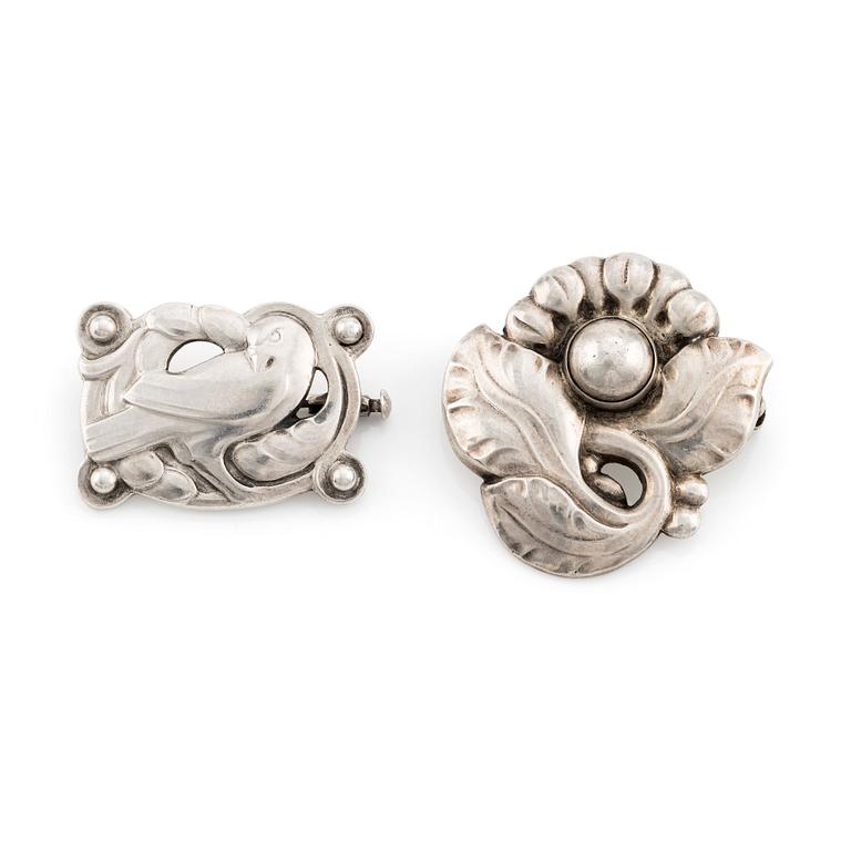 Georg Jensen, two brooches, model 71 and 111, sterling silver, Denmark 1933-1944.