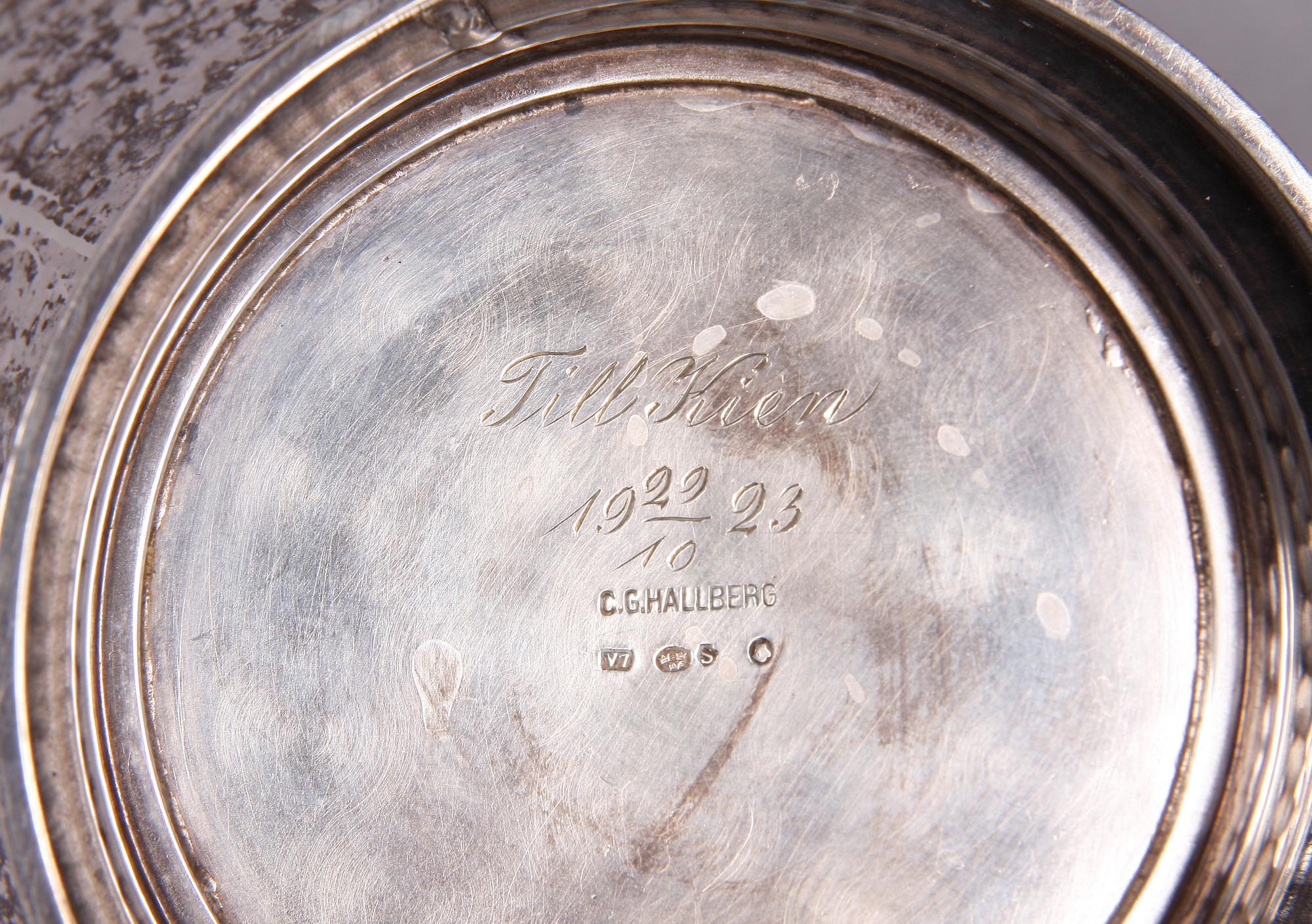 KAFFESERVIS, 3 delar, silver. CG Hallberg 1923. Tot vikt ca 900 gram.