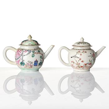 Two famille rose tea pots with covers, Qing dynasty, 18th century.