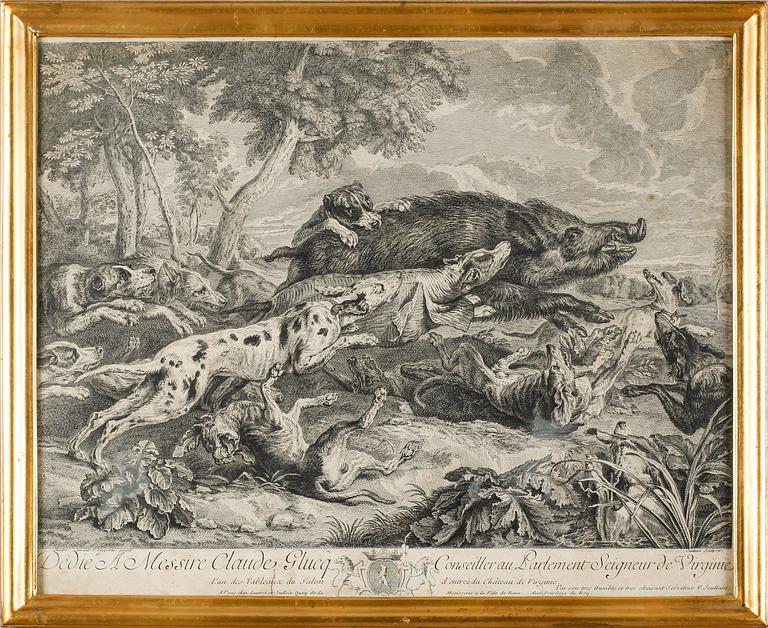 ALEXANDRE FRANCOIS DESPORTES, efter, kopparstick, 1700-tal.