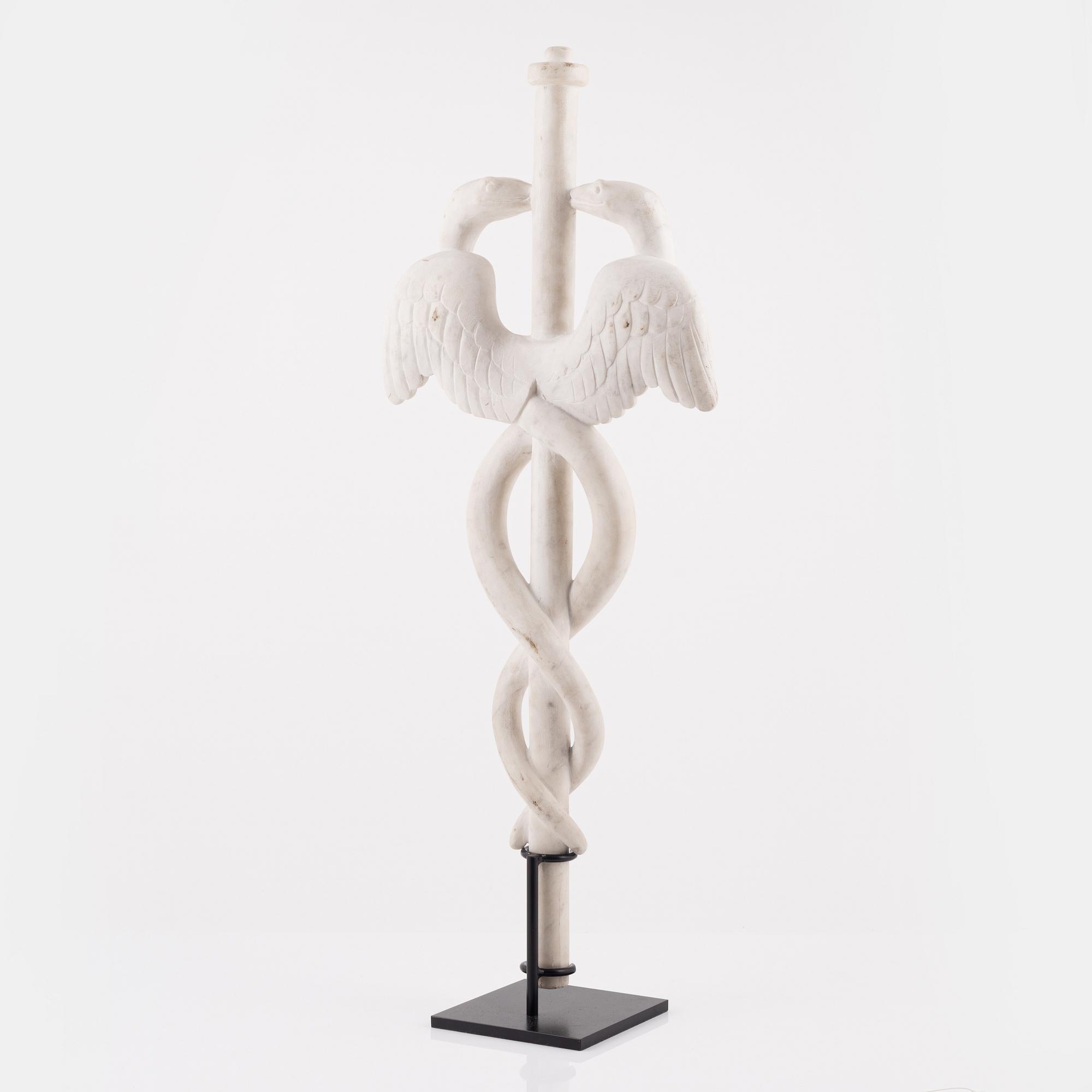 A Grand Tour marble caduceus, presumably Italian, late 19th century.