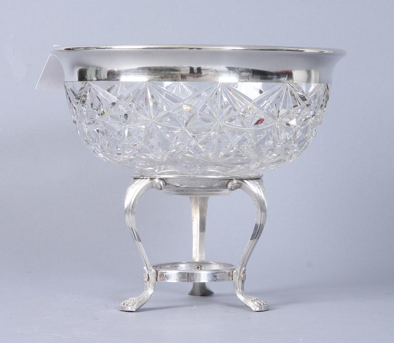 FRUKTSKÅL MED STÄLL, delvis silver, Danmark och glas, 1900-tal.