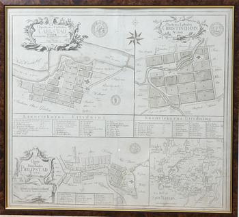 KARTA, Carlstad, Christinehamn samt Philipstad, 1770, Jona Brohlin, Stockholm.