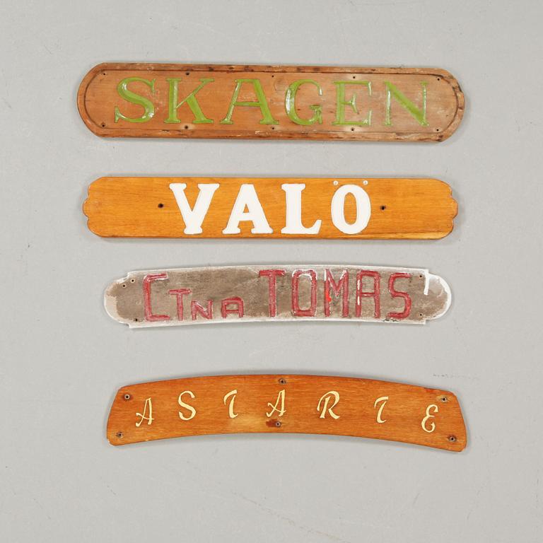 Four ship signs, 20th century.