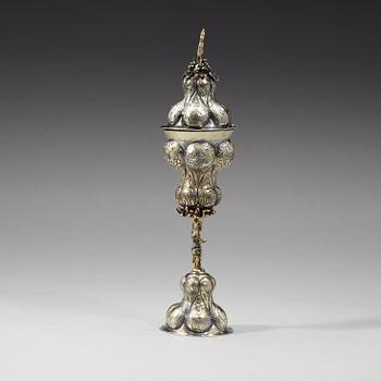 A Russian 18th century silver-gilt cup and cover, unidentified makers mark, Moscow 1760:s.