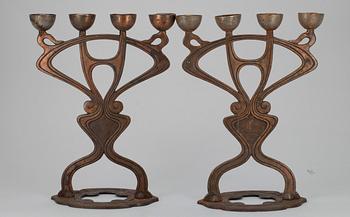 KANDELABRAR, ett par, jugend, sekelskiftet 1800/1900-tal.