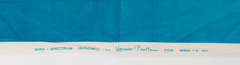 Verner Panton, CURTAIN AND SAMPLERS, 5 PIECES.  Cotton velor. A variety of blue nuances and patterns. Verner Panton.