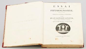 BOKVERK, vol I-IV, "Essai sur la Physiognomonie destinè a faire Connoitre l`homme..." av JG Lavater, Haag 1781-1803.