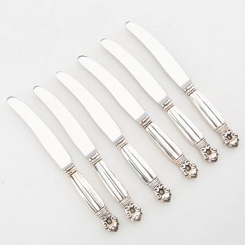 Johan Rohde, fruit knives 12 pcs "Konge/Achorn" sterling silver for Georg Jensen after 1945.