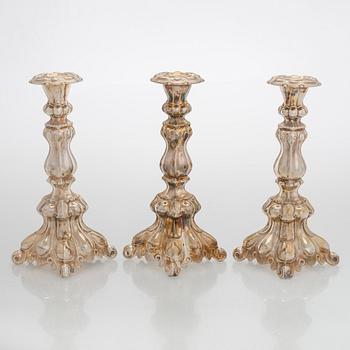 Kynttilänjalkoja, 3 kpl, hopea, Kultakeskus Hämeenlinna 1980 ja 1985.