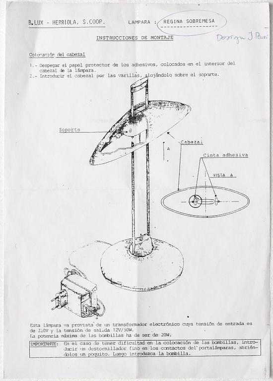 Jorge Pensi, a 'Regina Sobremesa' table lamp, B.Lux, Spain.