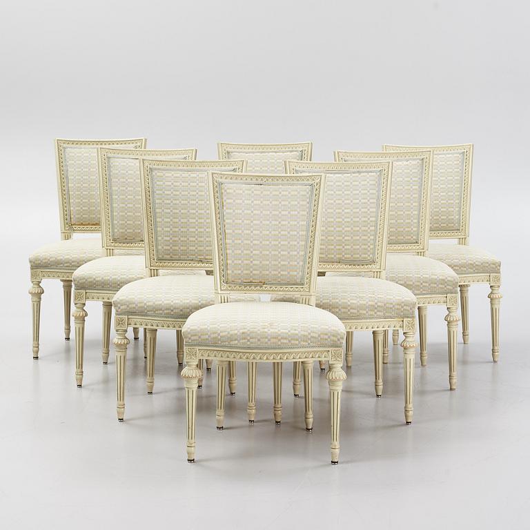 A set of eight Gustavians chairs, 20th Century.