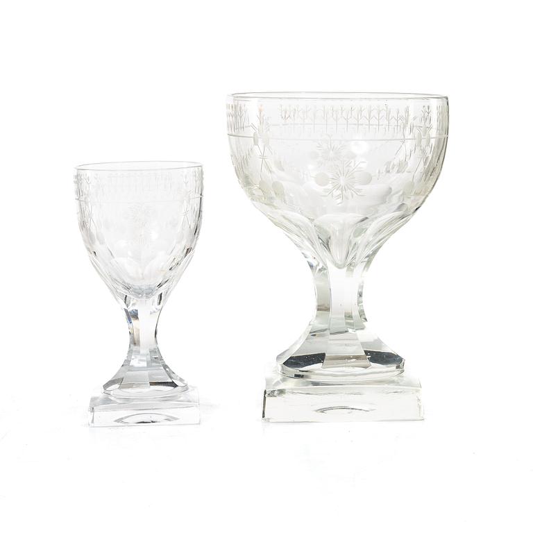 Elis Bergh, A 17 piece glass service, "Flach", by Kosta, first half of 20th century.