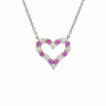 Tiffany & Co, halsband med hänge, hjärta, platina, diamanter och rosa safirer.