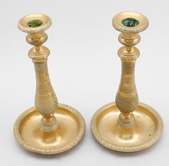 LJUSSTAKAR, 1 par, brons, senempire, 1800-talets mitt.