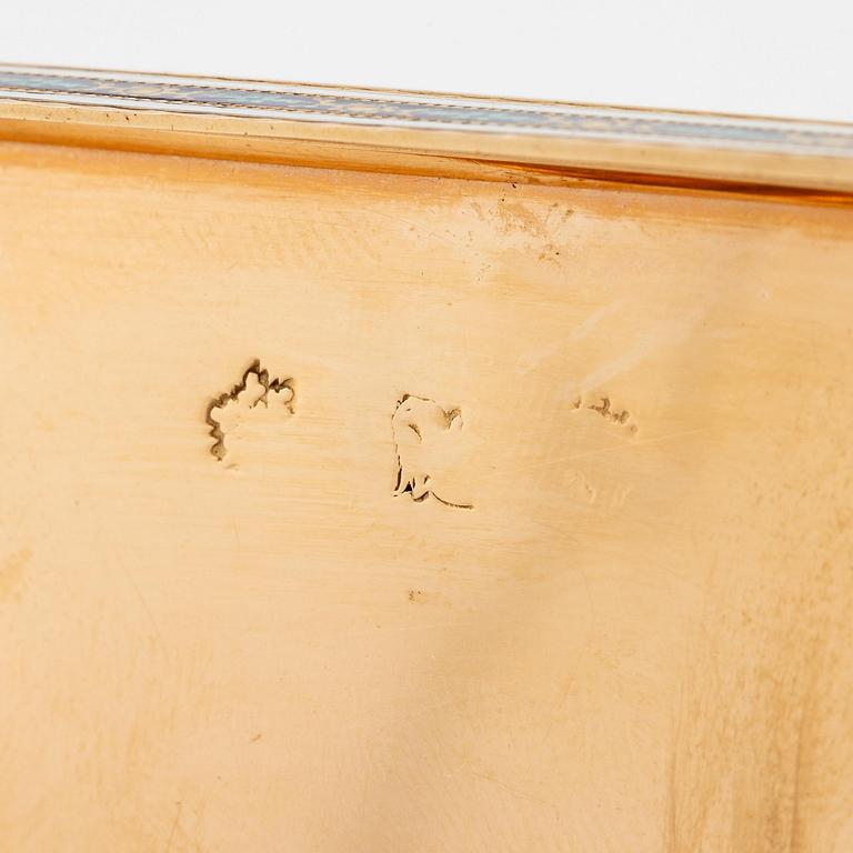 An probably early 19th century Hanau gold and royal blue enamel box with pearls.