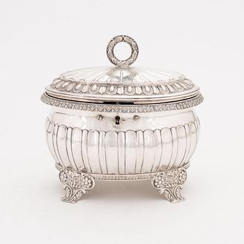 A Swedish Empire silver sugarbox, mark of J. Lenholm, Stockholm 1839.