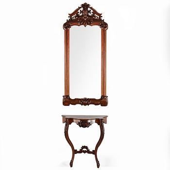 SPEGEL med KONSOLBORD, nyrokoko, 1800-talets slut.