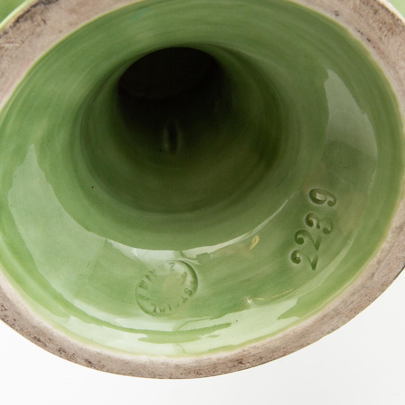 cake stands 2 pcs and plates 5 pcs Art Nouveau early 20th century majolica.