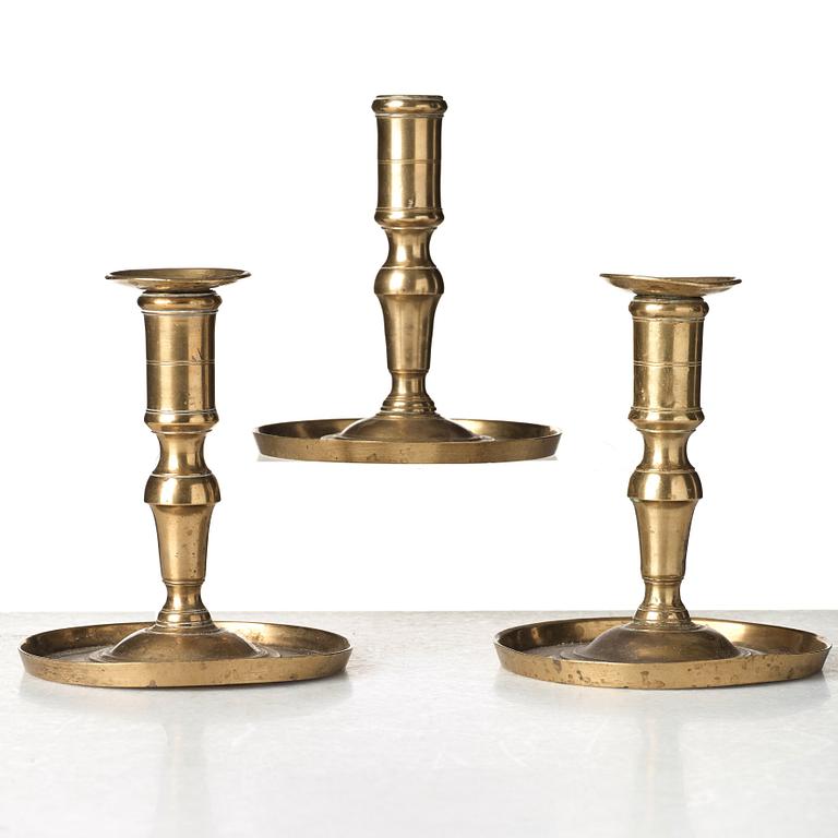 Three Gustavian late 18th century candlesticks, Kungl. Husgerådskammaren.