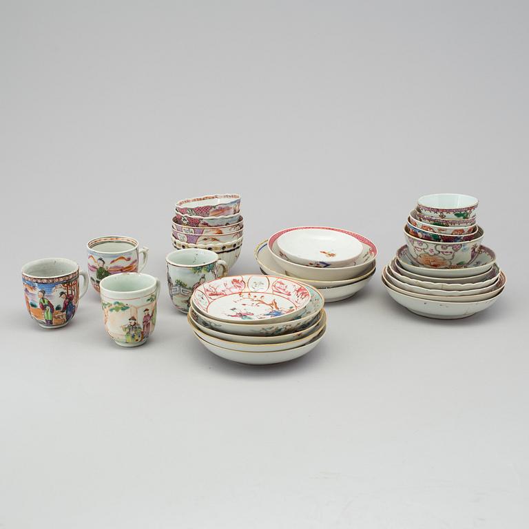 A group of various cups and saucers, Chinese and European, 18th-19th century.