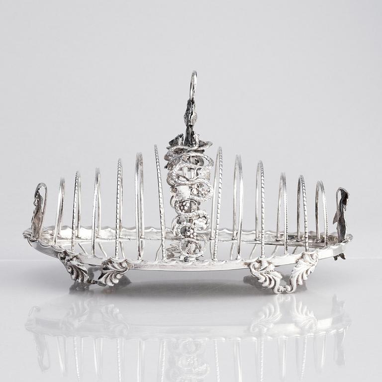 A Swedish silver toastrack, mark of Alexander Munthe, Helsingborg 1847.