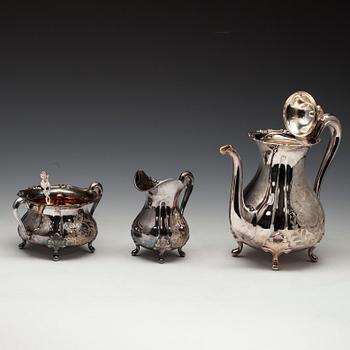 KAFFESERVIS, silver, 4 delar, Auran Kultaseppä oy, Åbo 1960-70-tal. Totalvikt 1,410 g.