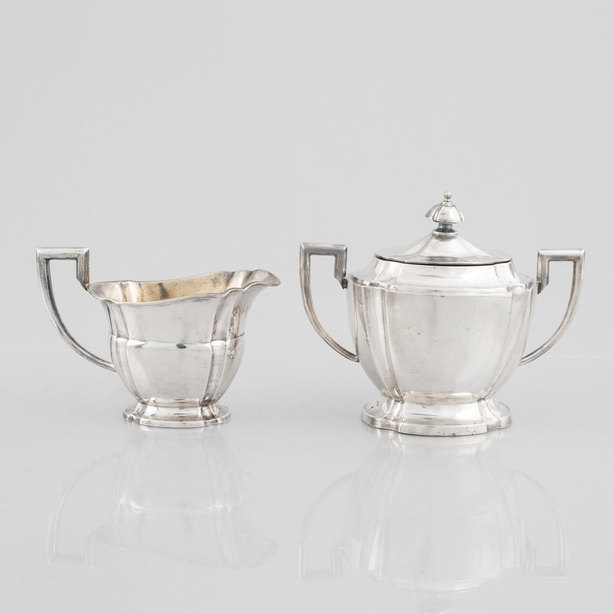 A Swedish silver sugarbowl and a creamer, marks of Evald Pettersson, Skövde 1921.