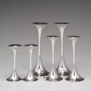 Tapio Wirkkala, a set of 6 silver candlesticks ( three pairs), Kultakeskus OY, Hämeenlinna, Finland 1978-87.