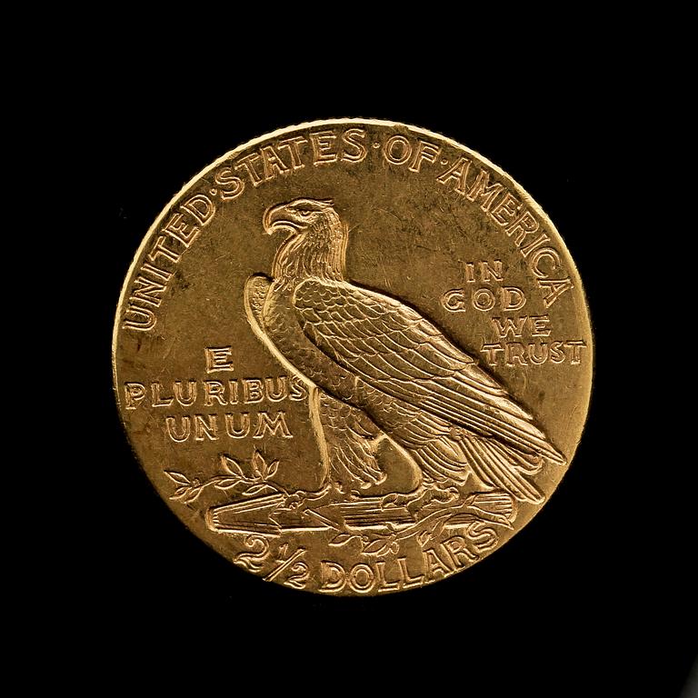 INDIAN DOLLAR, guld, 2 1/2 dollar, USA, 1915. Vikt ca 4 g.