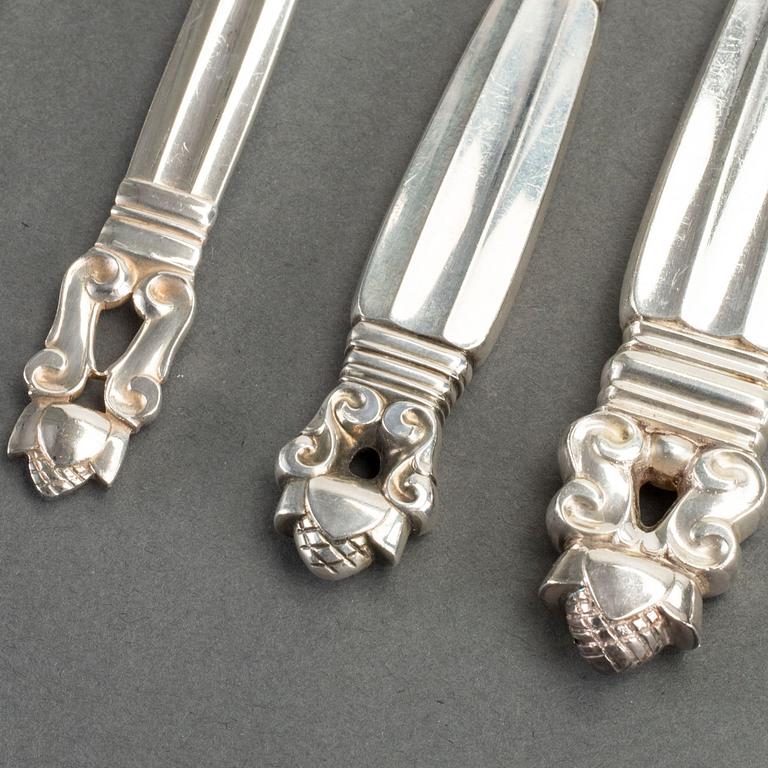 A Danish set of 48 pcs of sterling cutlery, Johan Rohde for Georg Jensen Denmark 20th century total weight ca 2420 gr.