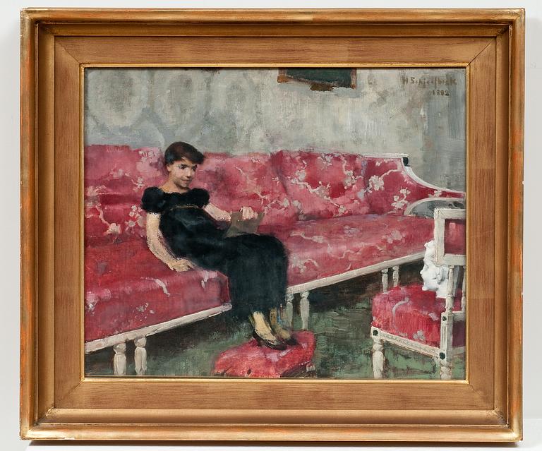 Helene Schjerfbeck, GIRL ON A RED SOFA.