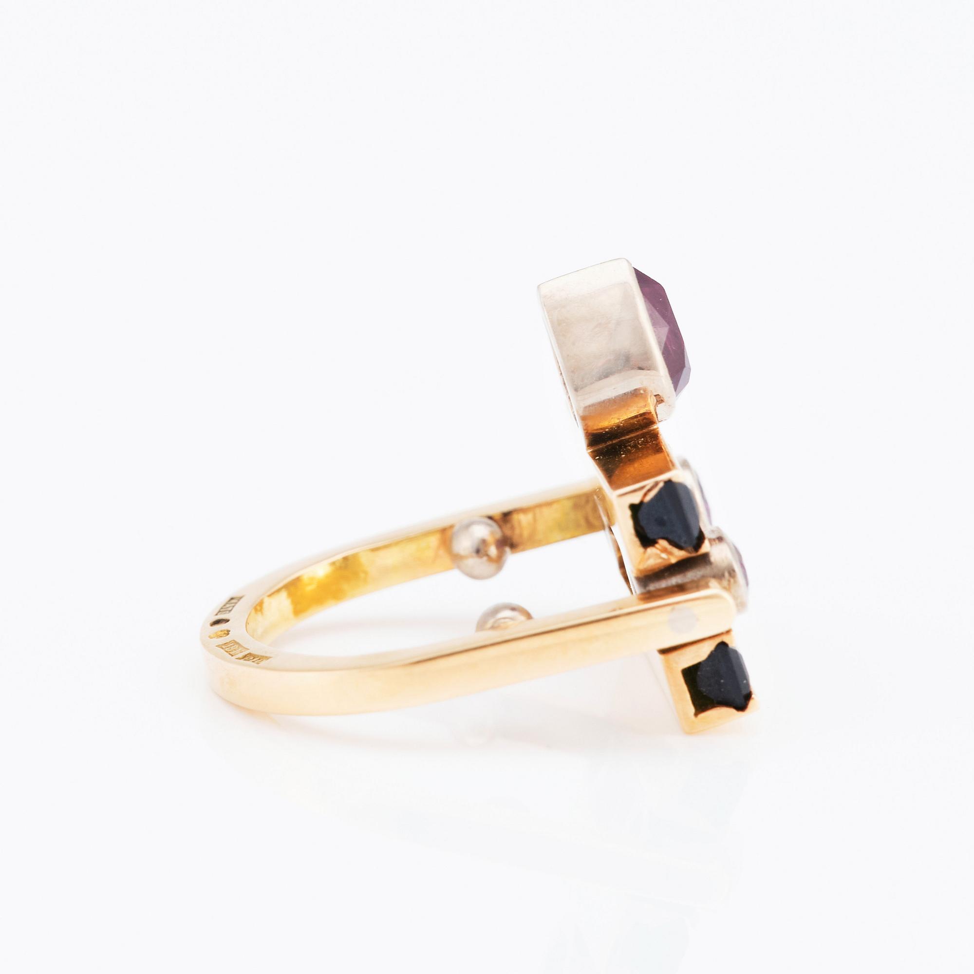 Mats Eskils, ring, Stockholm 1989, 18K rödguld, turmalin och rubiner.