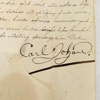 Kungligt brev, signerat Carl XIV Johan, 1831.