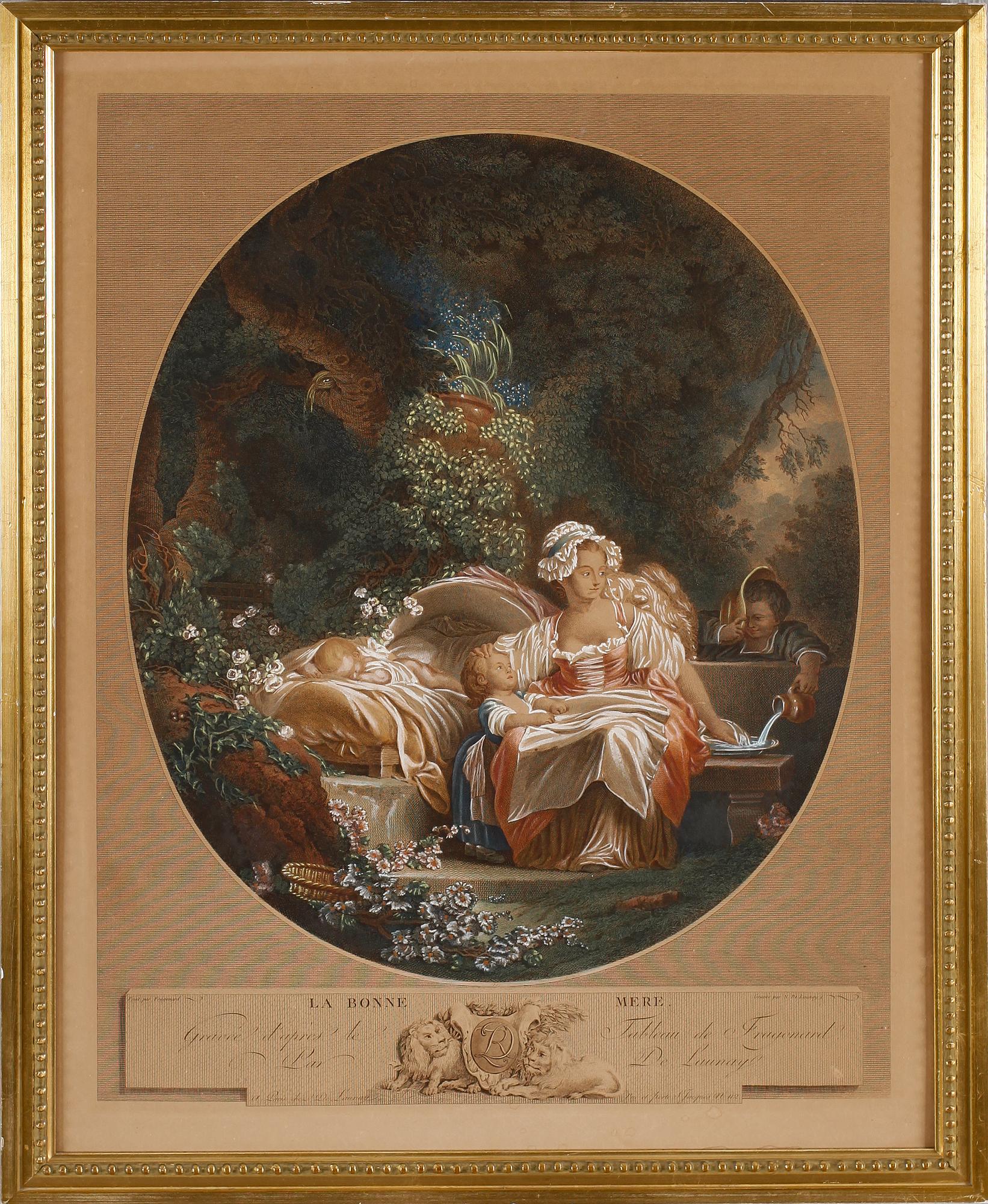 GRAVYRER, 2 st, efter Fragonard, 1800-tal.
