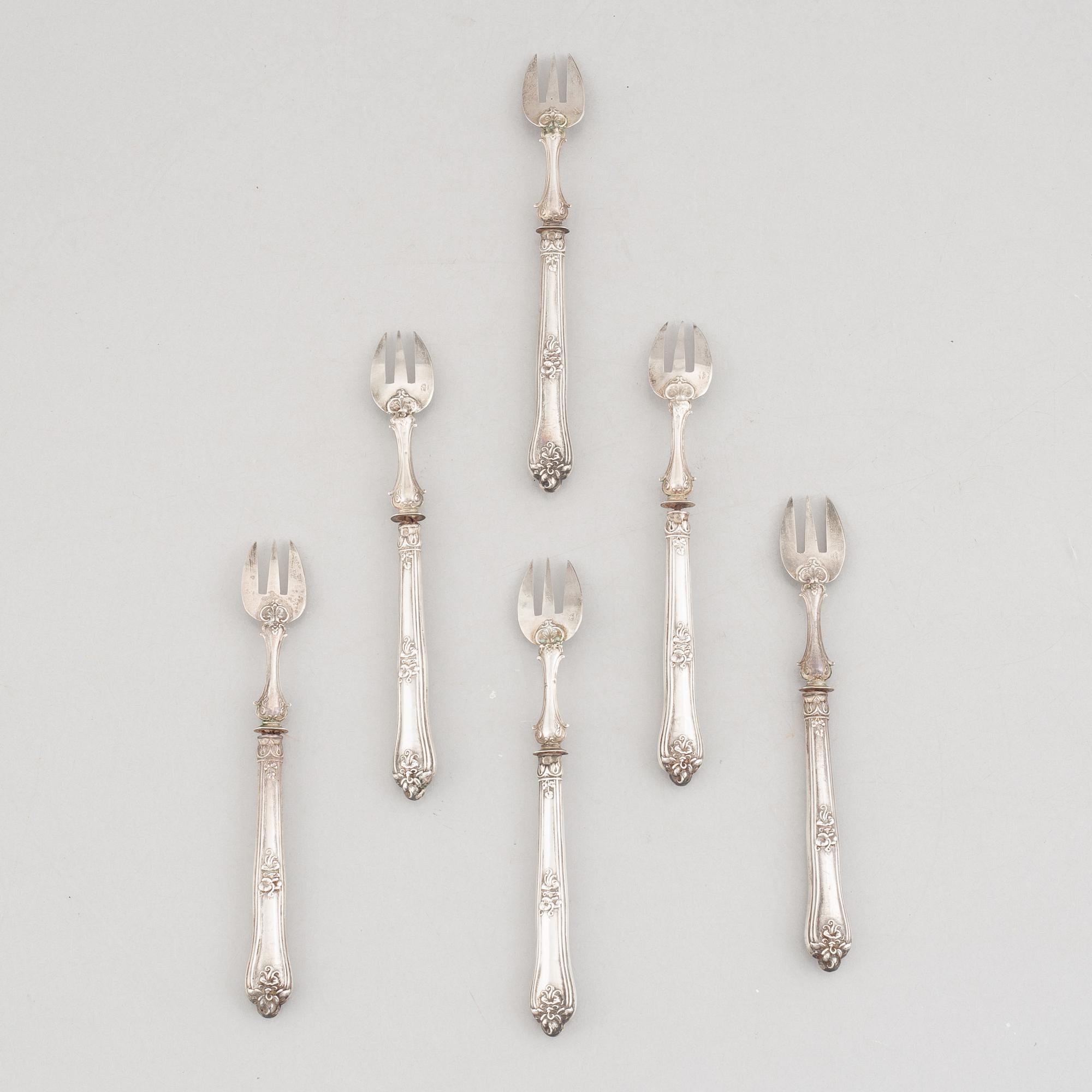 A Set of Six French Silver Oyster Forks, Paris circa 1900.