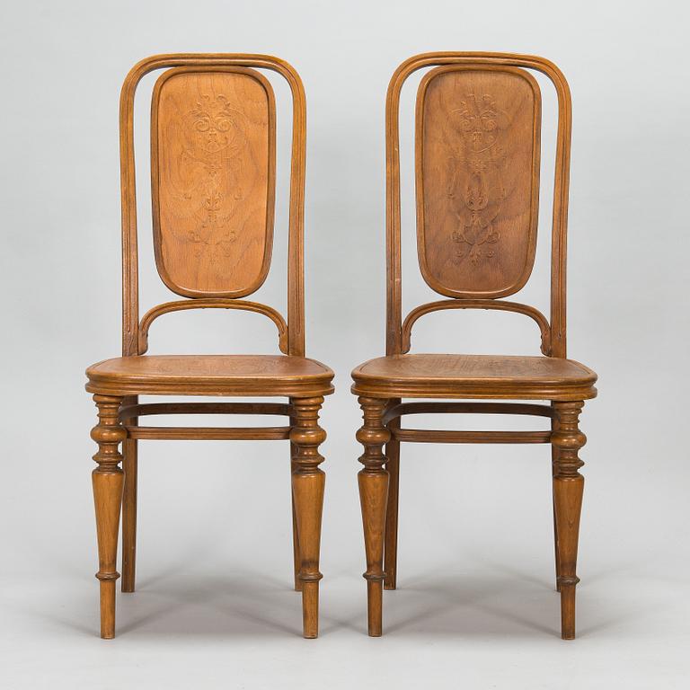 Six chairs by Jacob & Josef Kohn, Vienna, Austria, circa 1900.